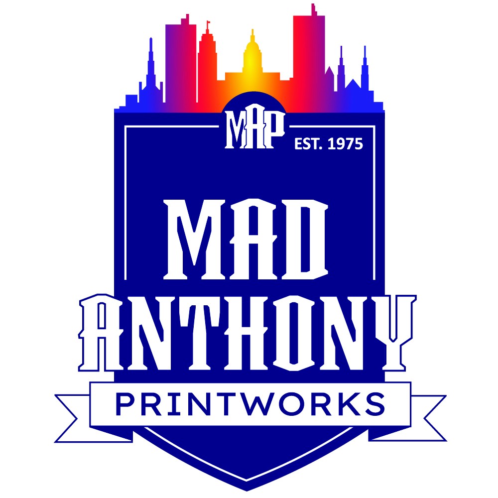 Mad Anthony Printworks crest in blue