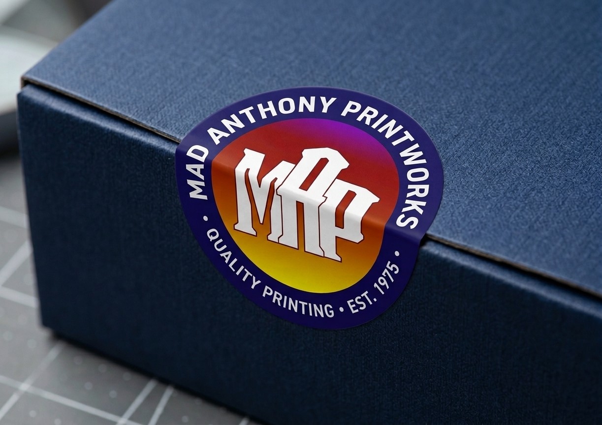Mad Anthony Printworks packaging sticker mockup