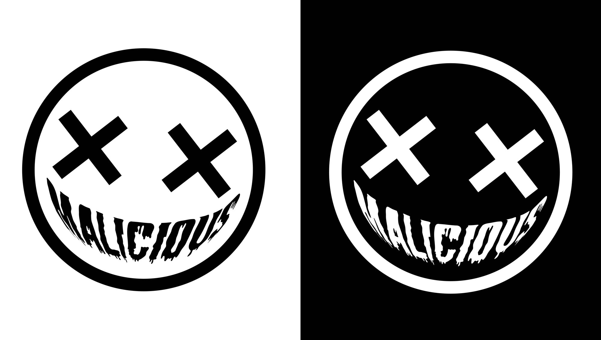 Malicious smiley logo in black and white versions